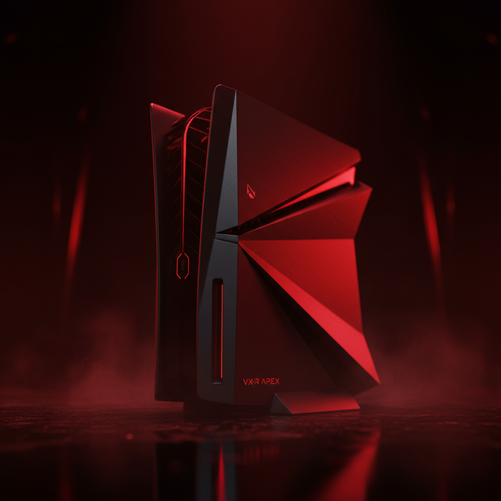 VX-R Apex front three-quarter view in dark studio with red lighting accents