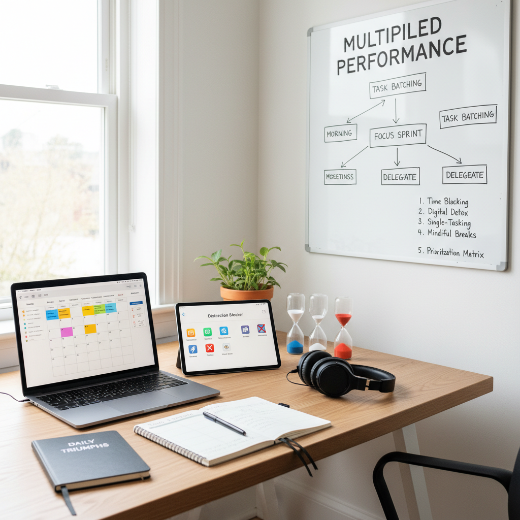 Premium electronics workspace with laptop and devices