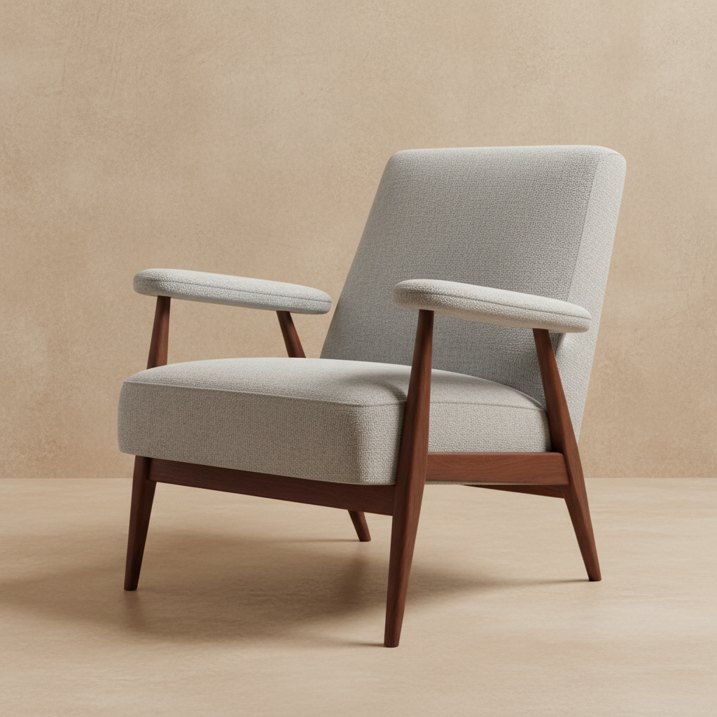 Beautifully reupholstered vintage chair with clean lines listed for resale