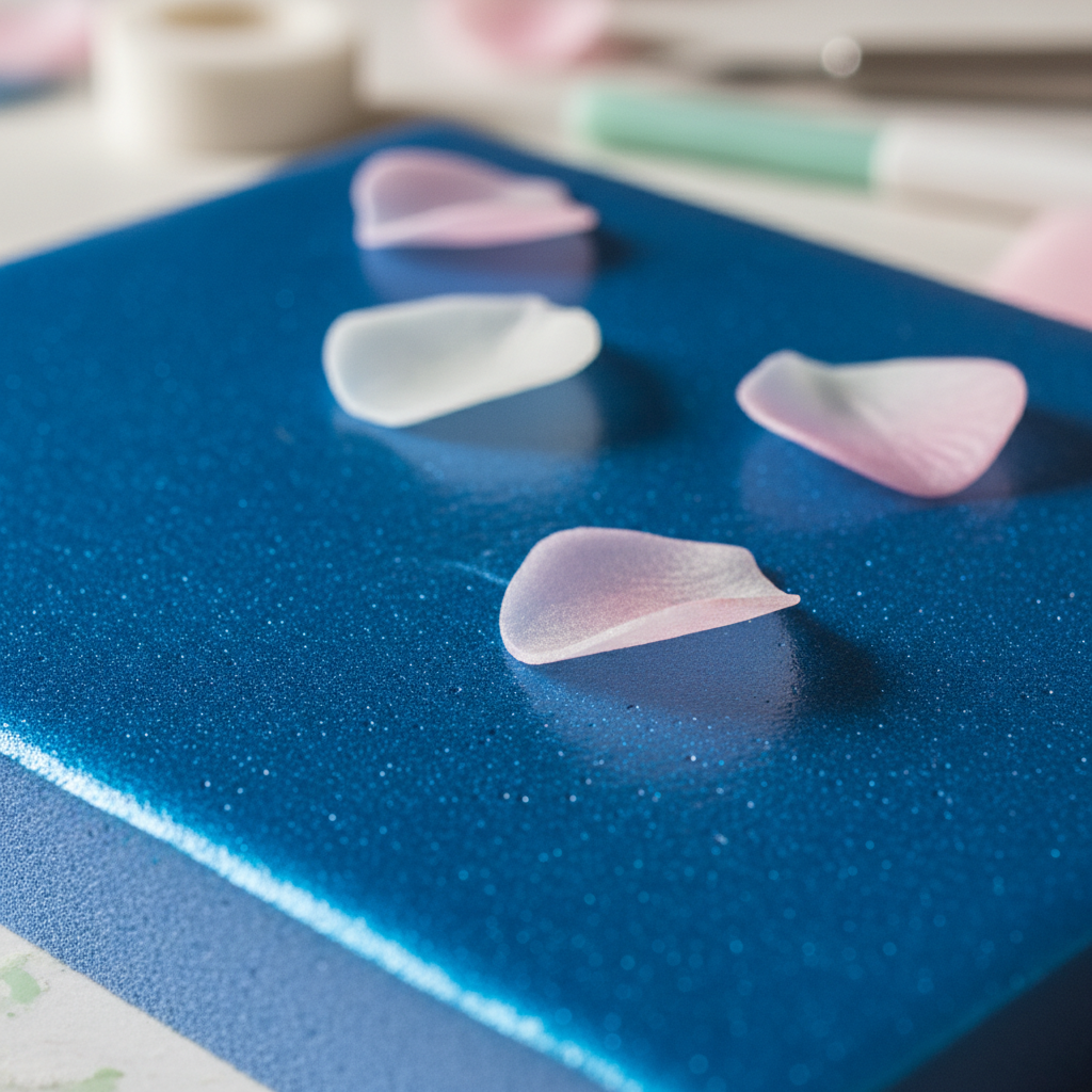 Hands thinning fondant petals on foam pad with ball tool for sugar flower arrangement