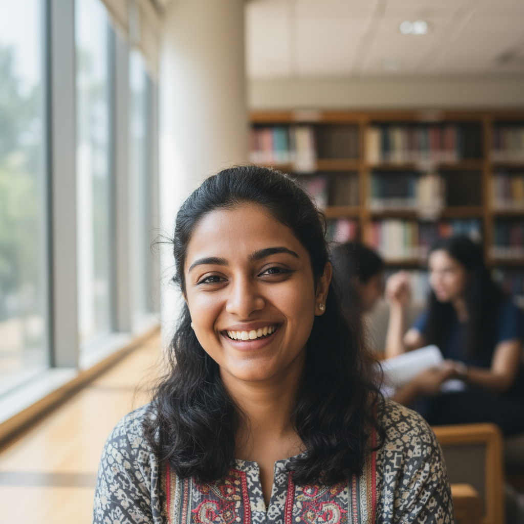 Young Indian woman with confident smile, university student