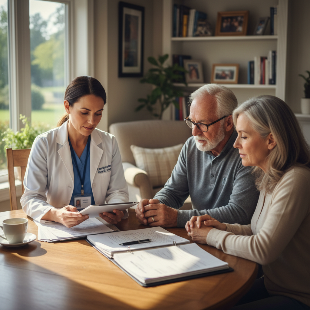 Care professional supporting a family at home
