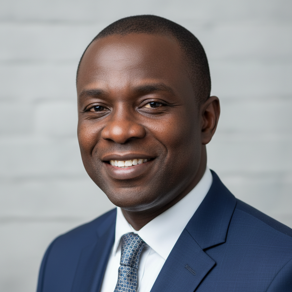 Nigerian business executive, professional headshot, confident smile, formal attire