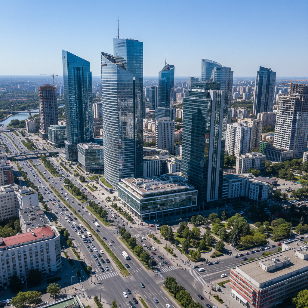 Bucharest Romania cityscape showing modern business district and economic development opportunities