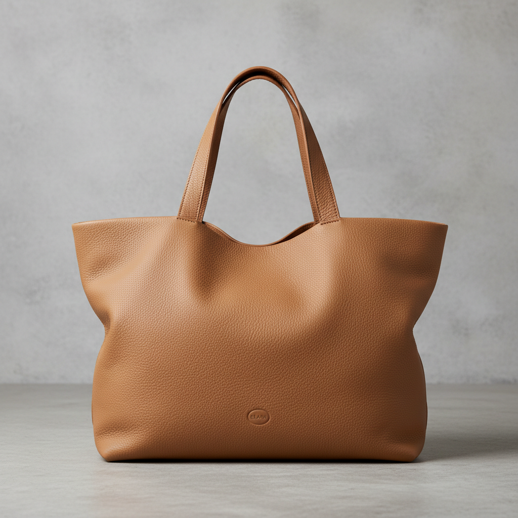 Oversized shopper in camel — premium imported leather bag with generous proportions and minimal branding