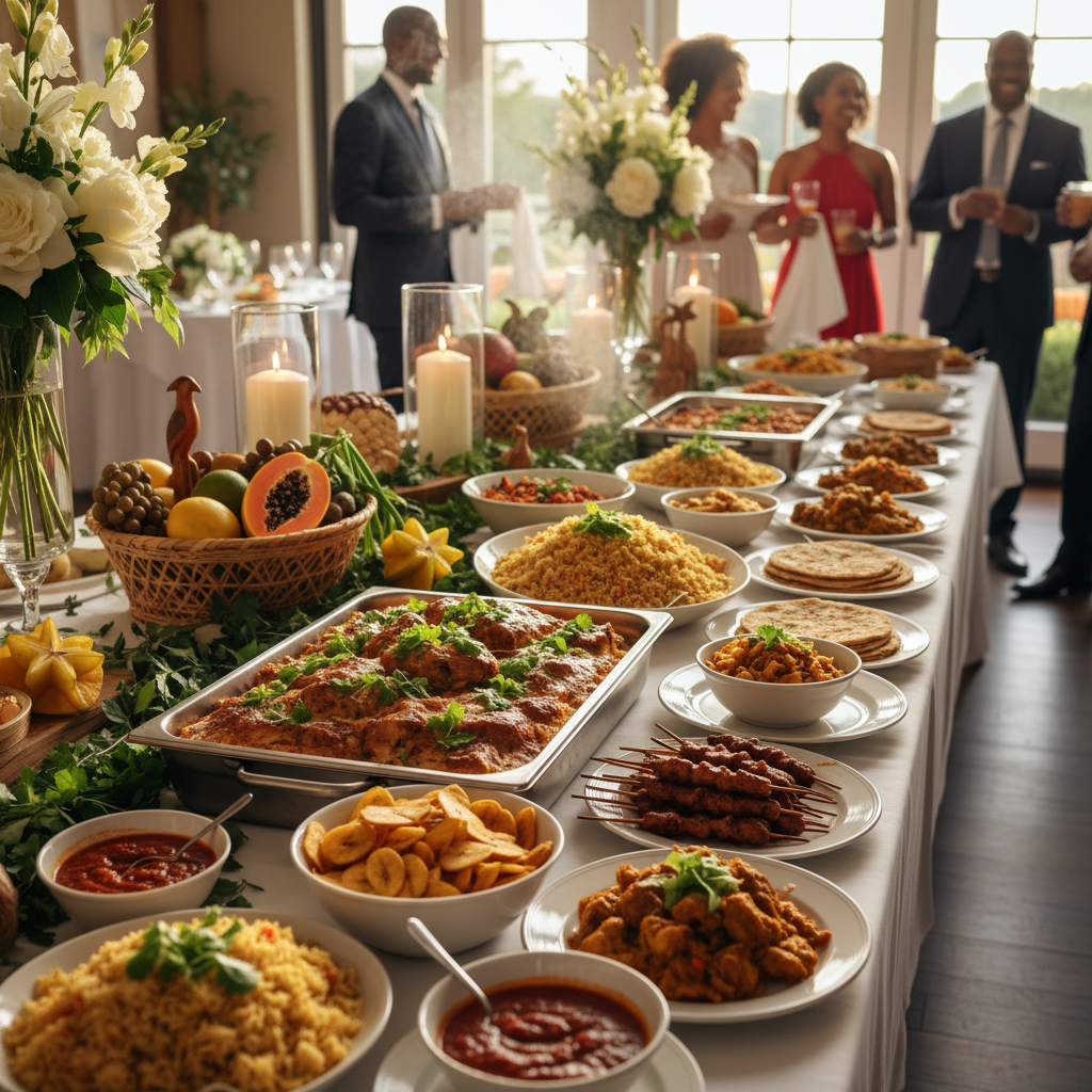 Bruiloft catering opstelling met Surinaams eten