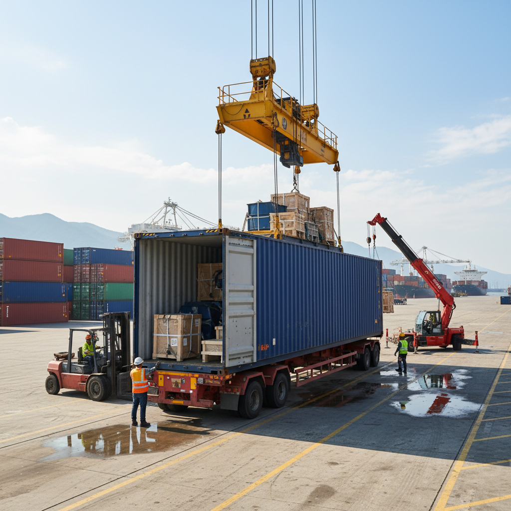 40ft open trailer container transportation at port facility with professional loading equipment