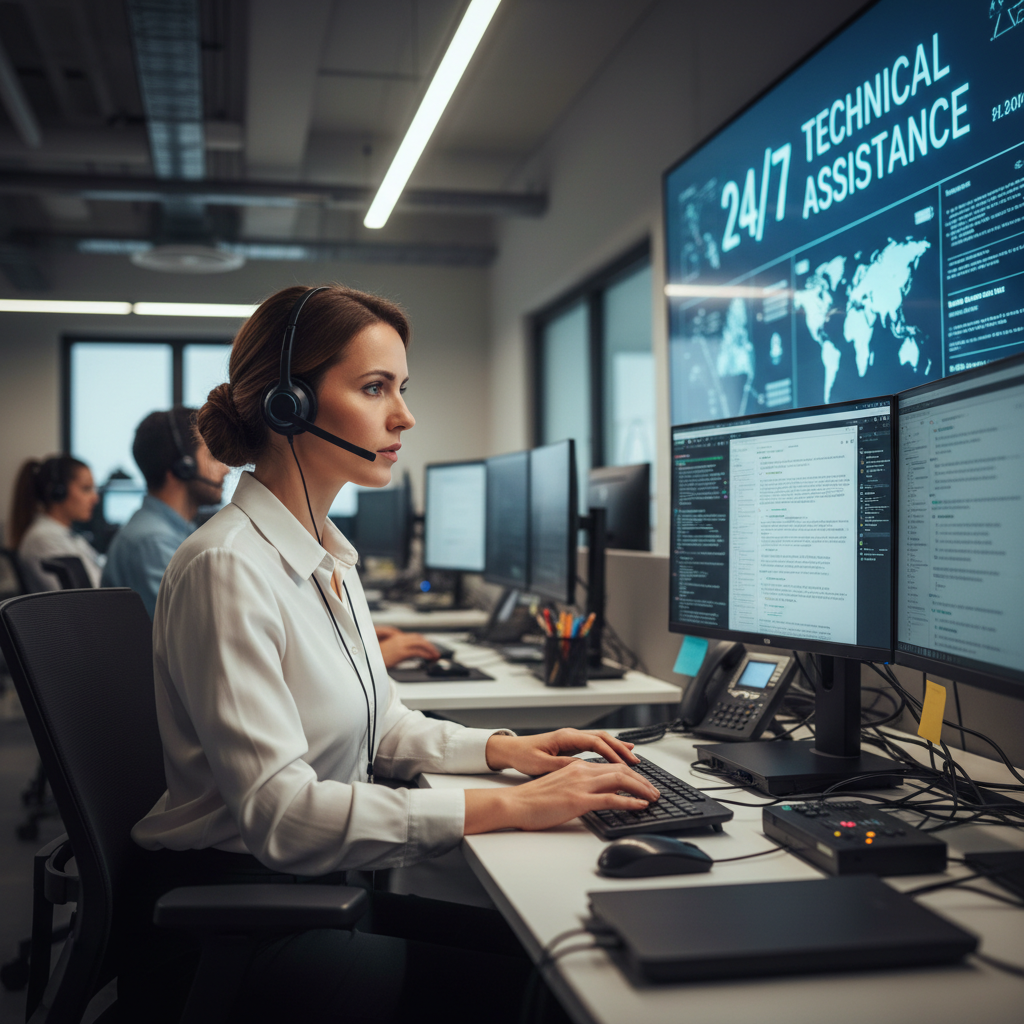Amelia Chen — IT support specialist at computer workstation