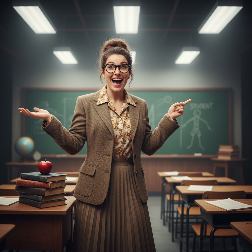 Teacher with glasses smiling