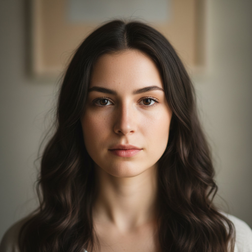 Survivor portrait, young woman with direct gaze