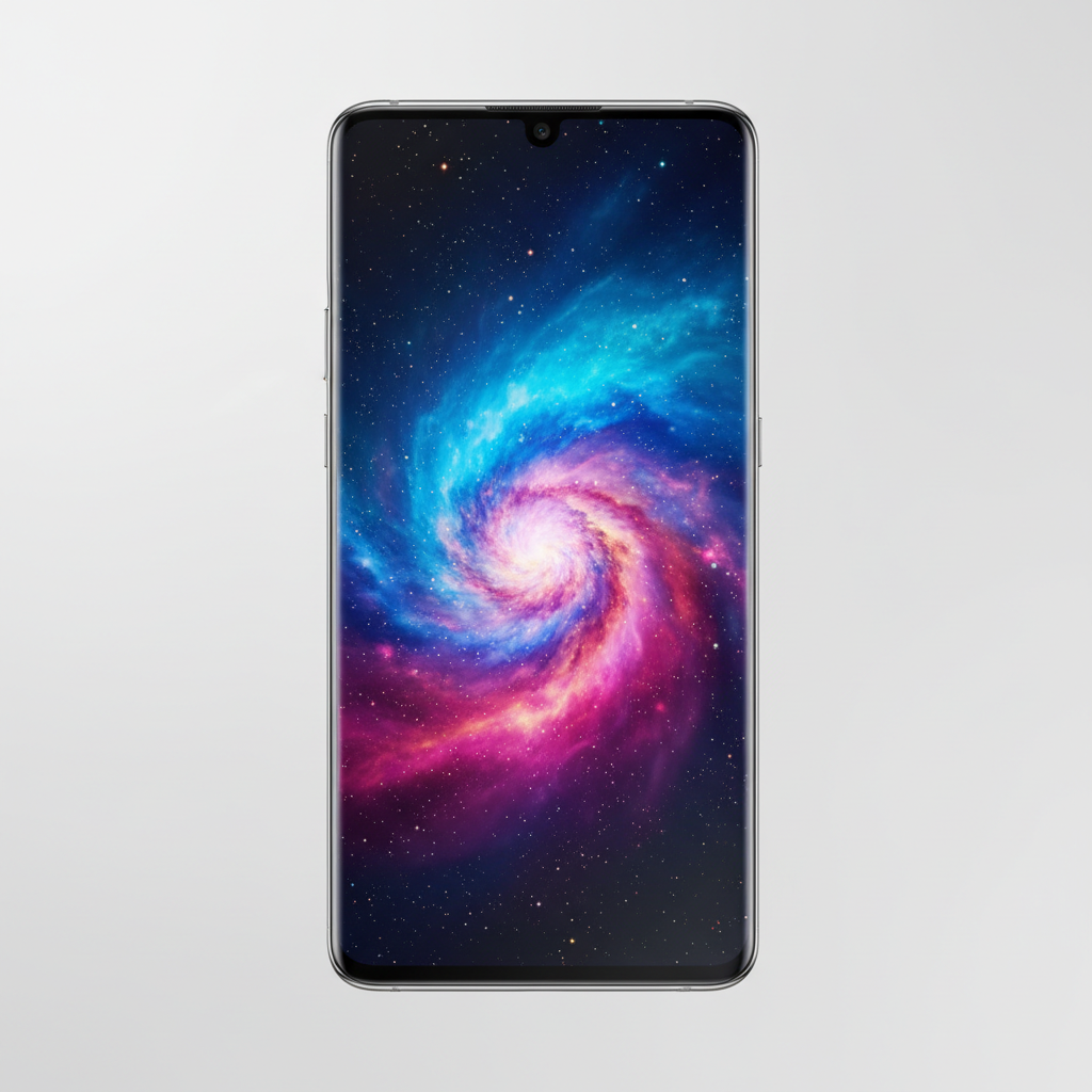Samsung Galaxy smartphone with vibrant display showing colorful wallpaper