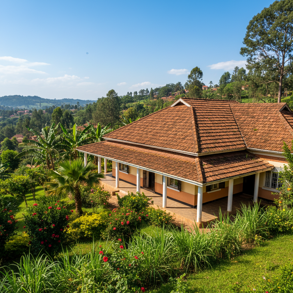 Single storey house with white walls and red roof in Kyaliwajjala Kampala