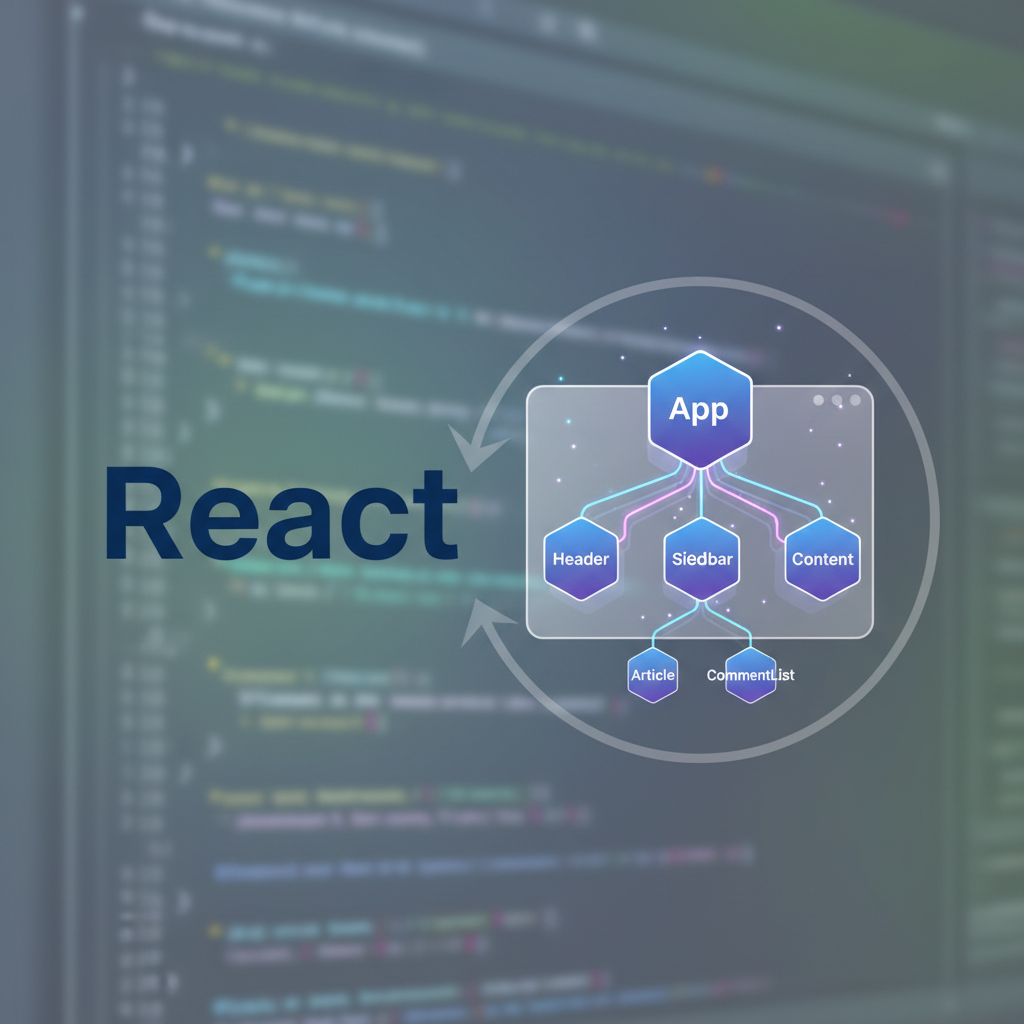 Code editor screen showing React component tree structure with highlighted state management patterns