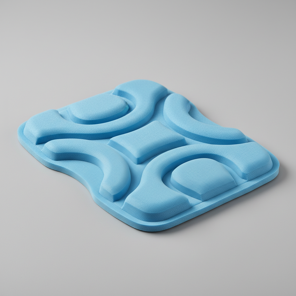 Close-up of foam-molded back panel of childrens backpack showing ergonomic contours