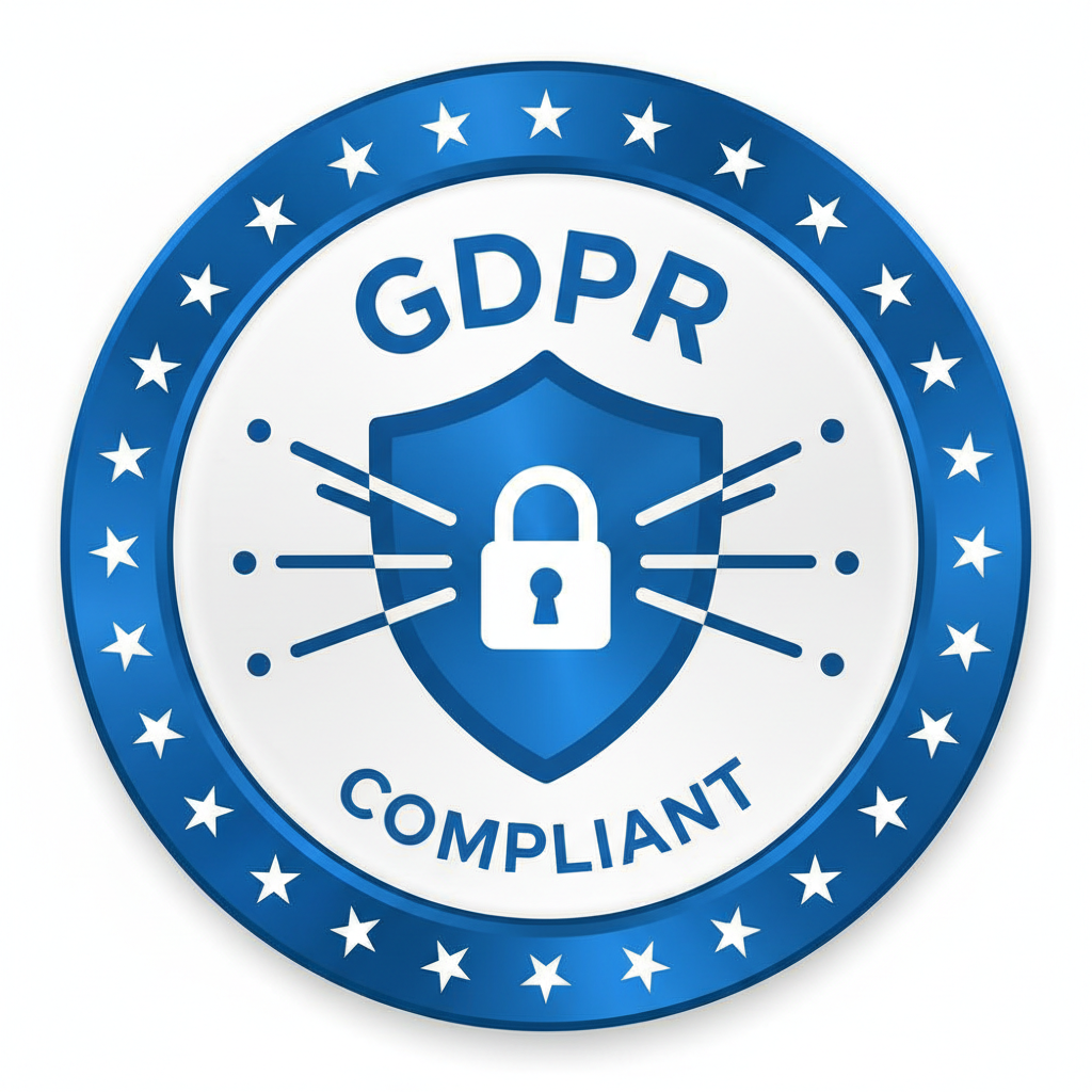 GDPR compliance badge with EU stars and data protection shield icon