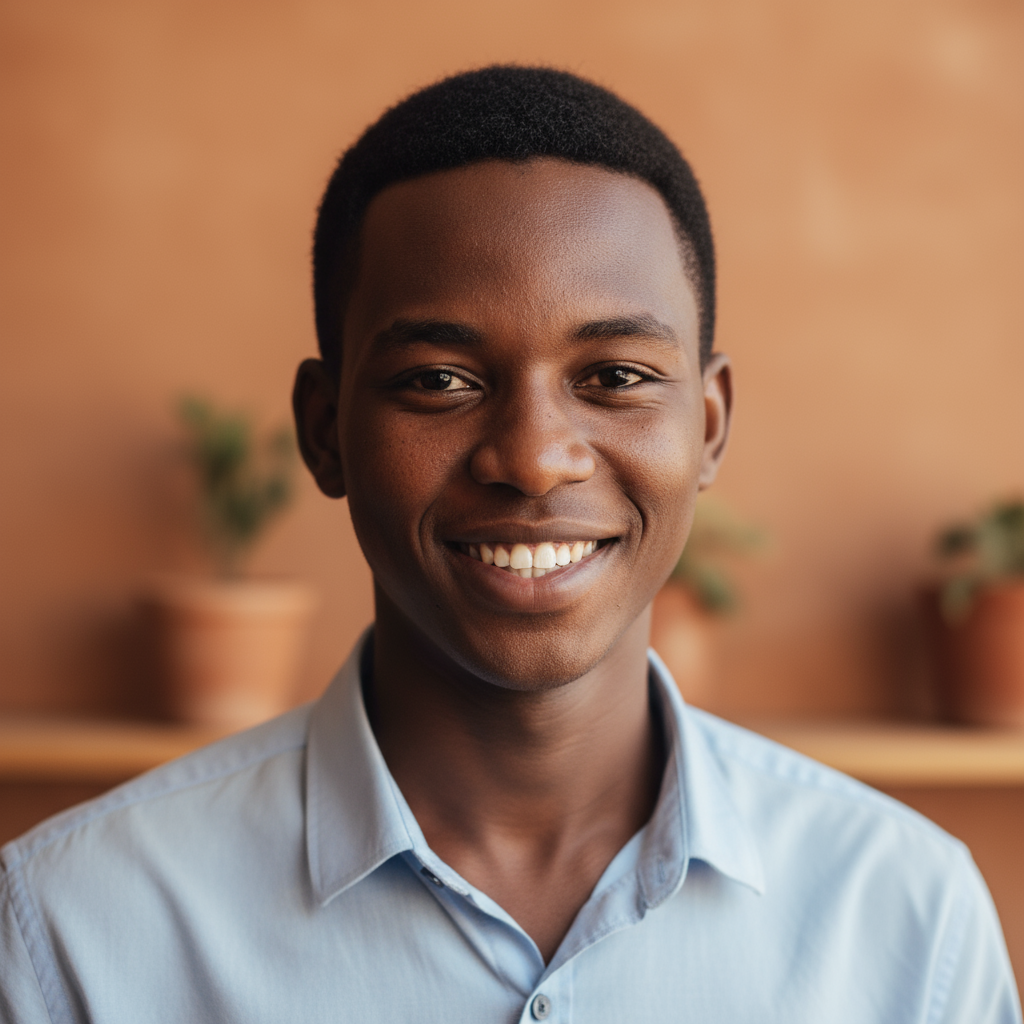 Portrait d homme sénégalais souriant en tenue traditionnelle sur fond neutre