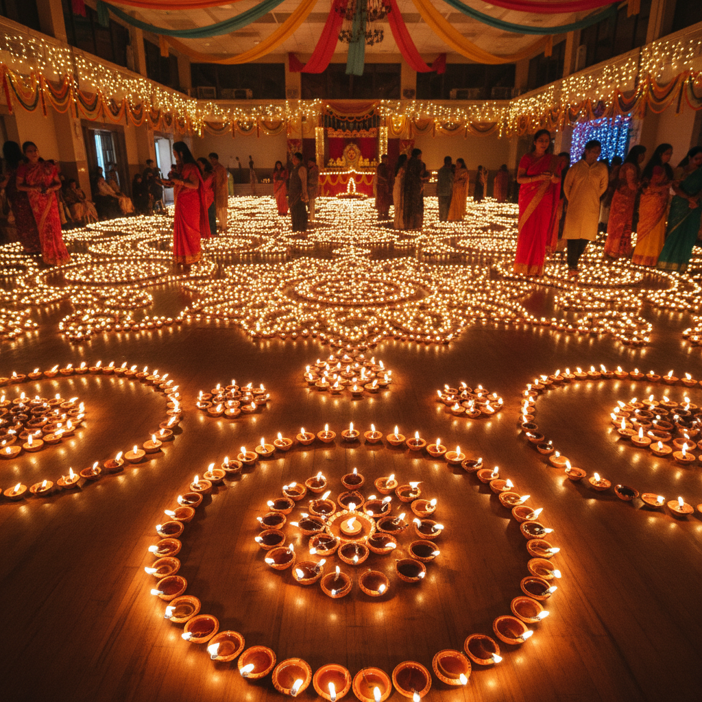 Hundreds of diyas lit at Diwali celebration at Sangam community hall