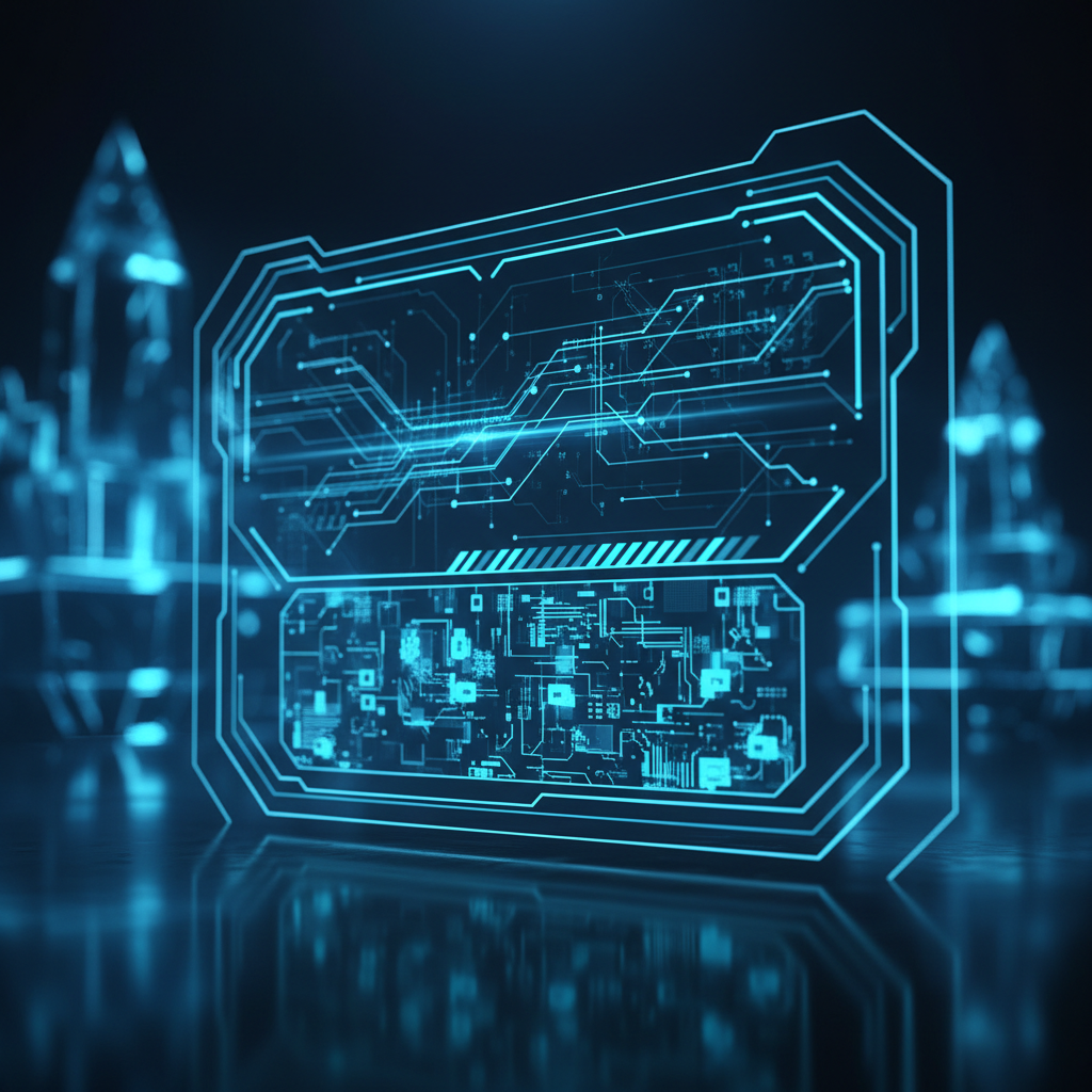 Blue digital interface with glowing circuit board patterns
