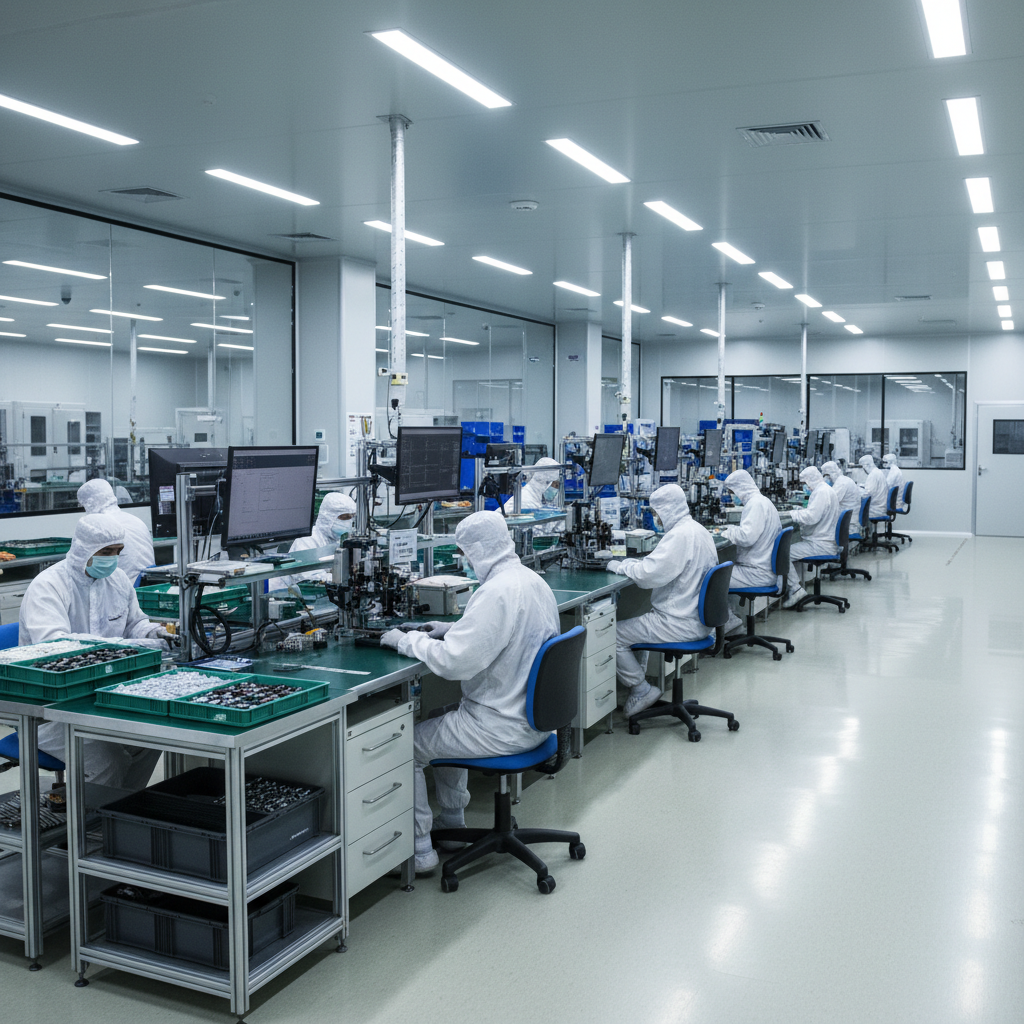 Industrial cleanroom facility with electronics manufacturing and precision assembly operations
