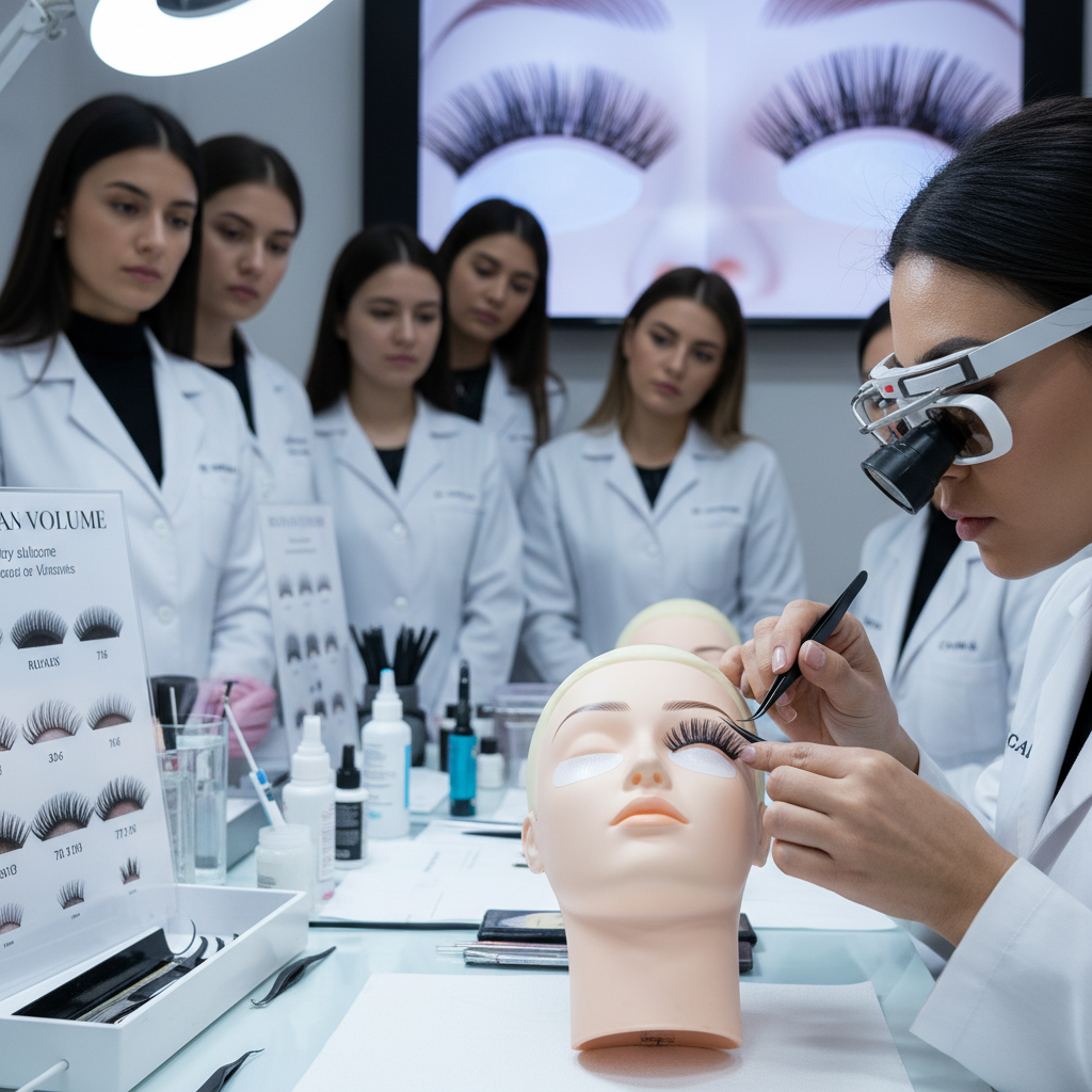 Dramatic volume lash fan extensions showcasing advanced 3D and 6D techniques