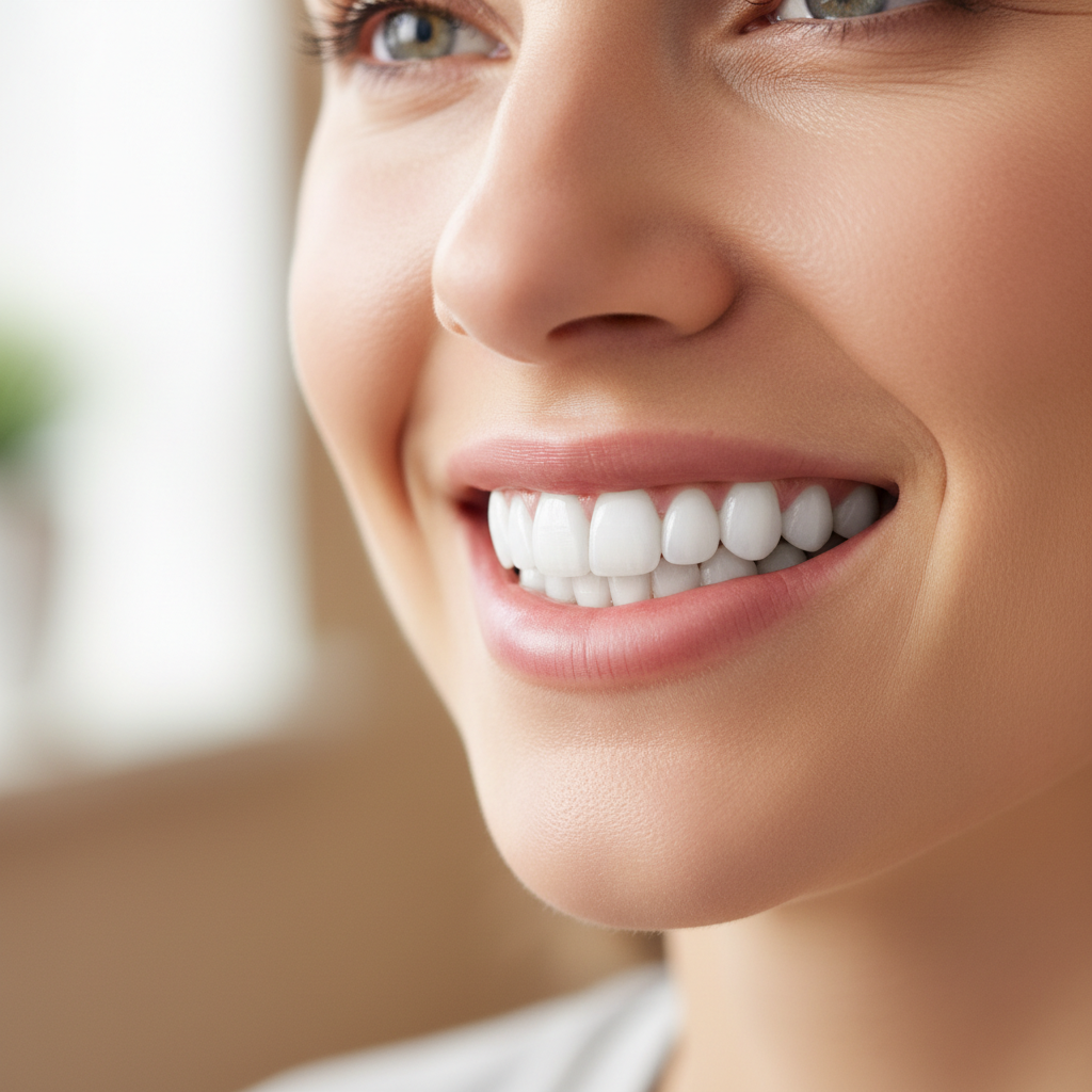 After: Patient with perfectly aligned and bright smile after veneers