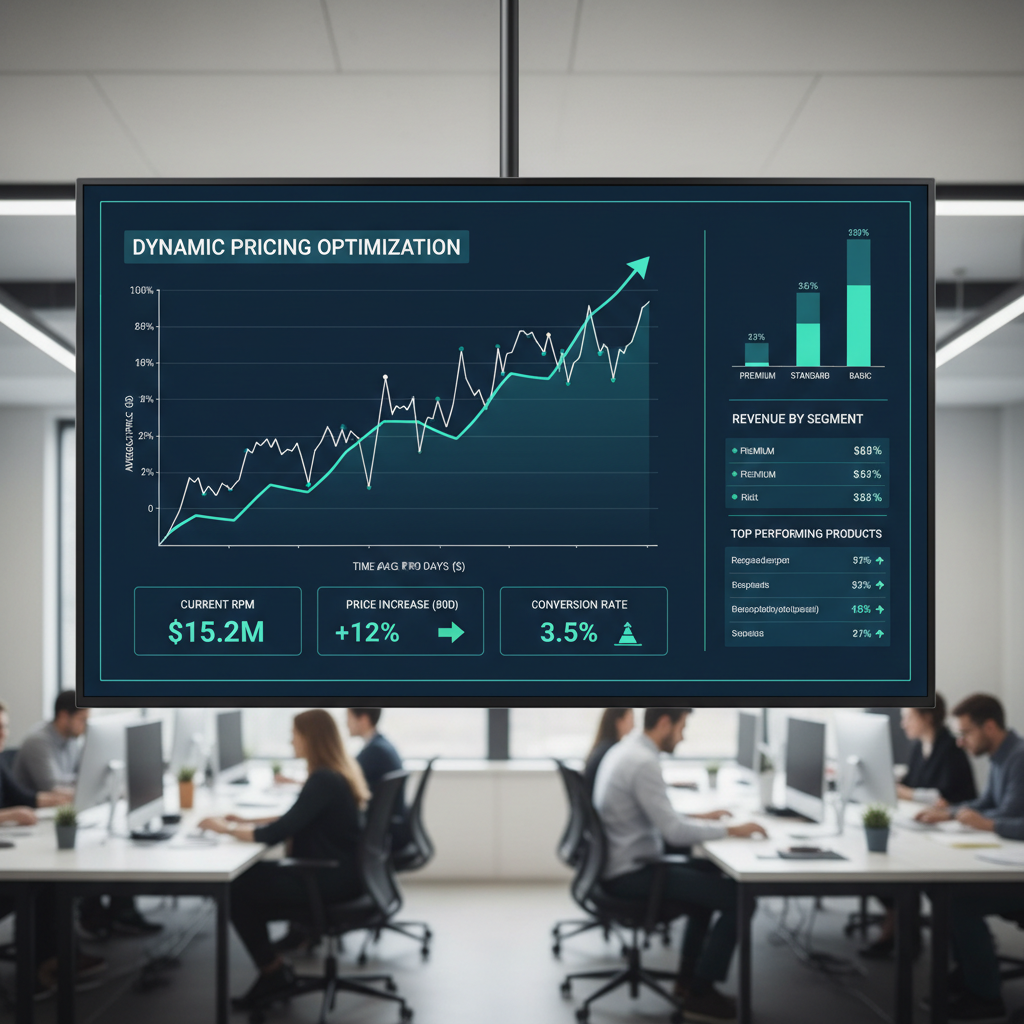 Revenue dashboard showing dynamic pricing graph with upward trend