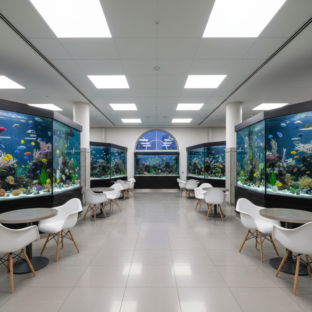 Hotel aquarium before holiday themed redesign consultation