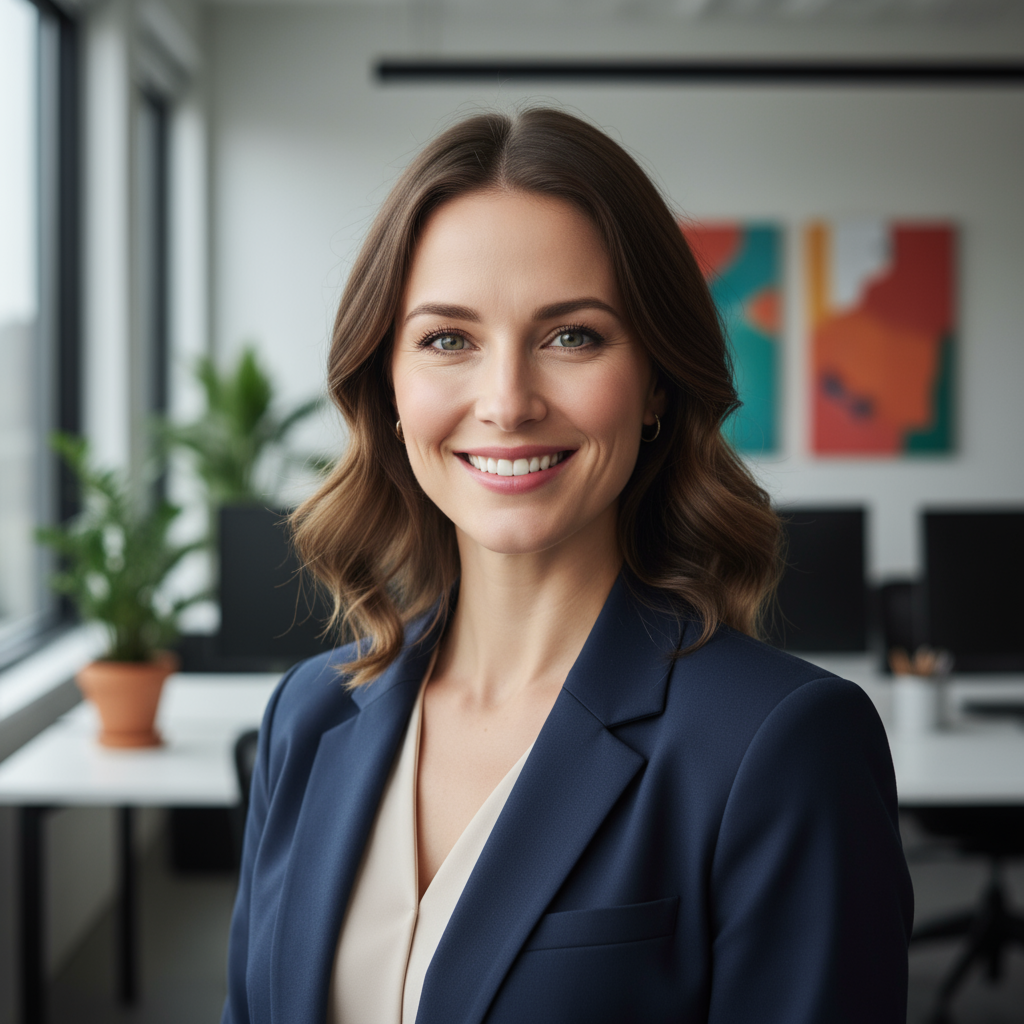 Professional headshot of wellness consultant with confident smile in a modern workspace