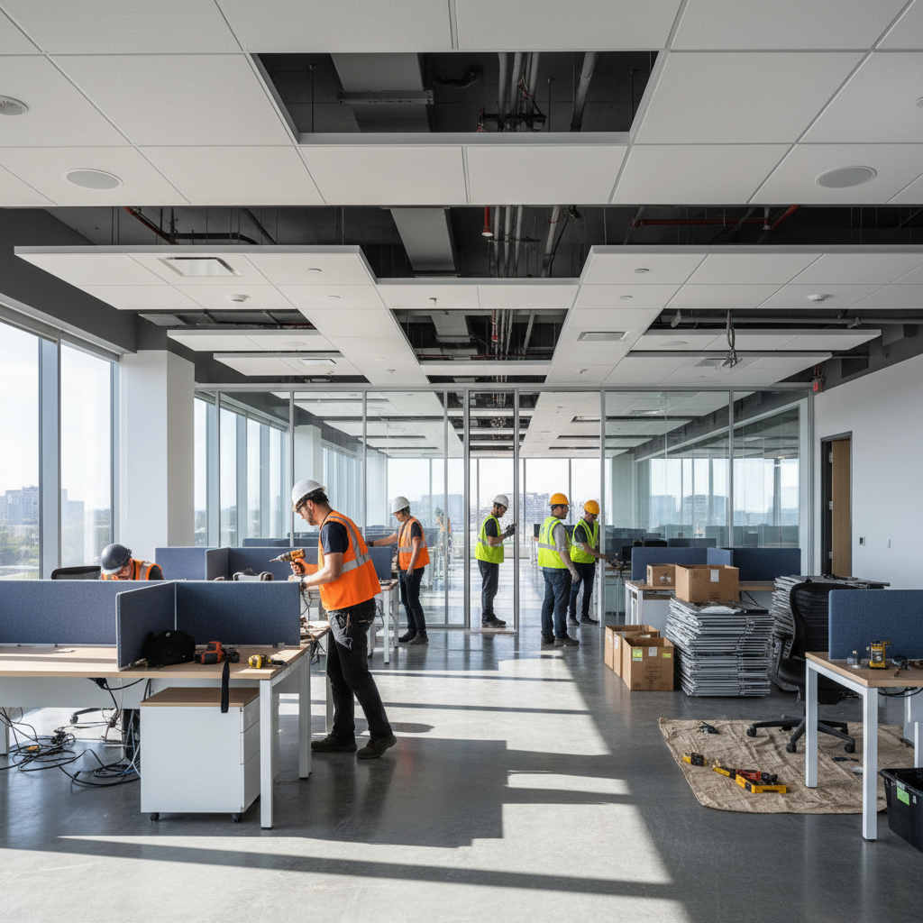 Corporate data centre with rows of server racks being decommissioned by professional team
