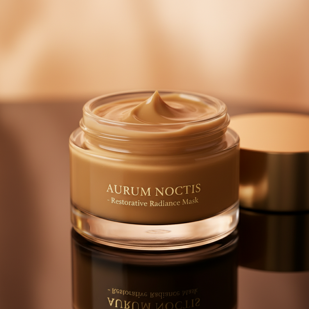 Rich cream mask in a glass jar with golden light