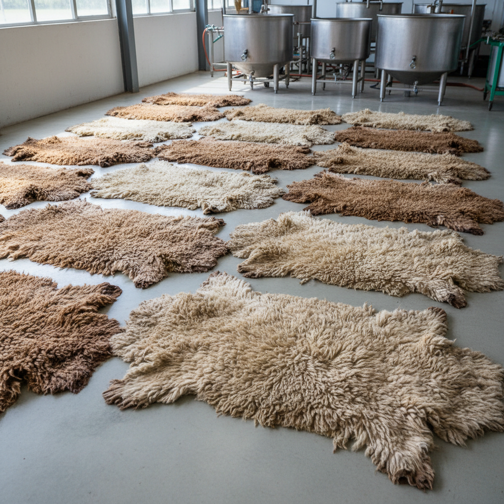 Dry salted raw cattle hides stacked in warehouse, natural brown color for export