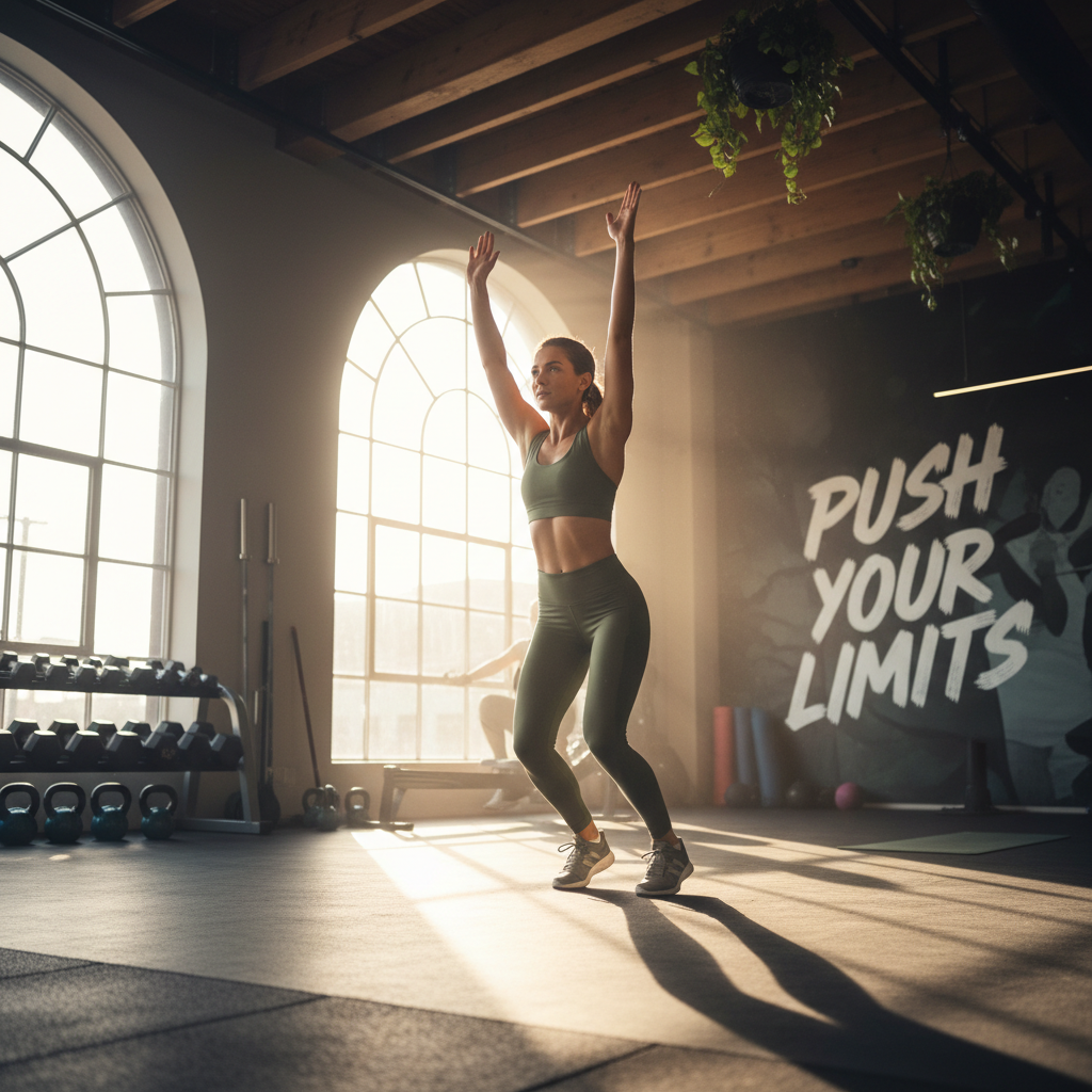 Person doing morning workout routine in bright gym setting