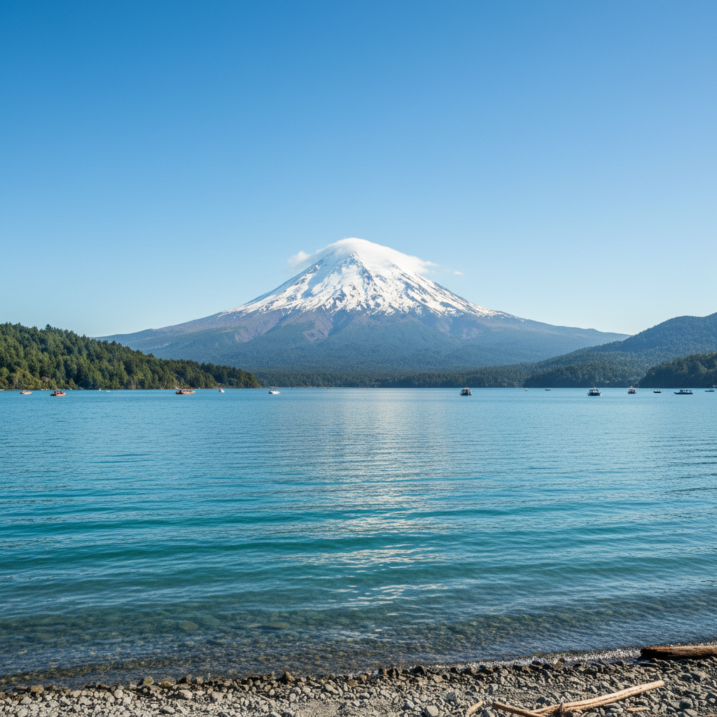 Vista del lago Llanquihue con volcán Osorno al fondo desde el hotel