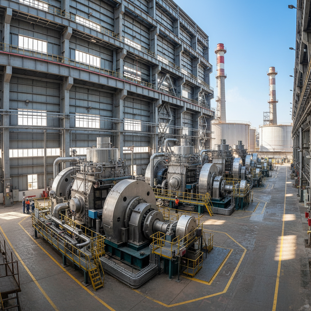 Heavy fuel oil power plant facility with large industrial generators and turbines, industrial energy infrastructure