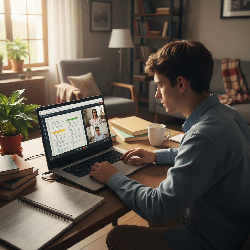 Student using laptop for online learning with digital education platform and virtual classroom