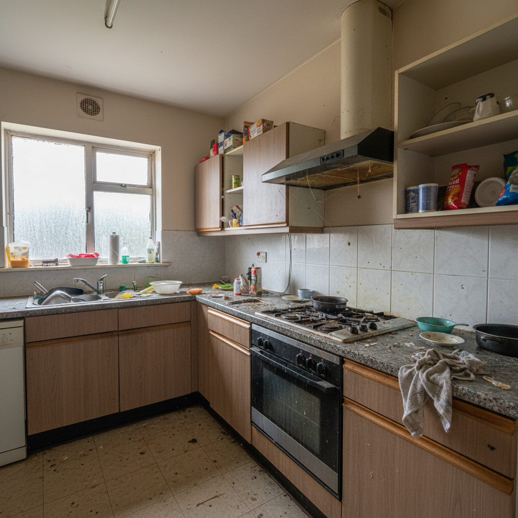 Rental unit kitchen needing professional cleaning between tenants