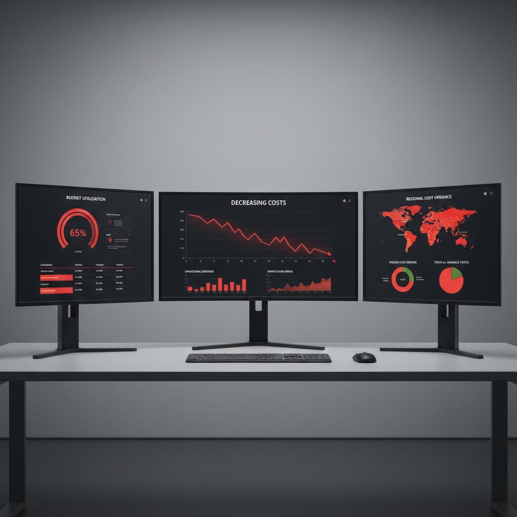 Business analytics dashboard showing data comparison charts and performance metrics on multiple screens