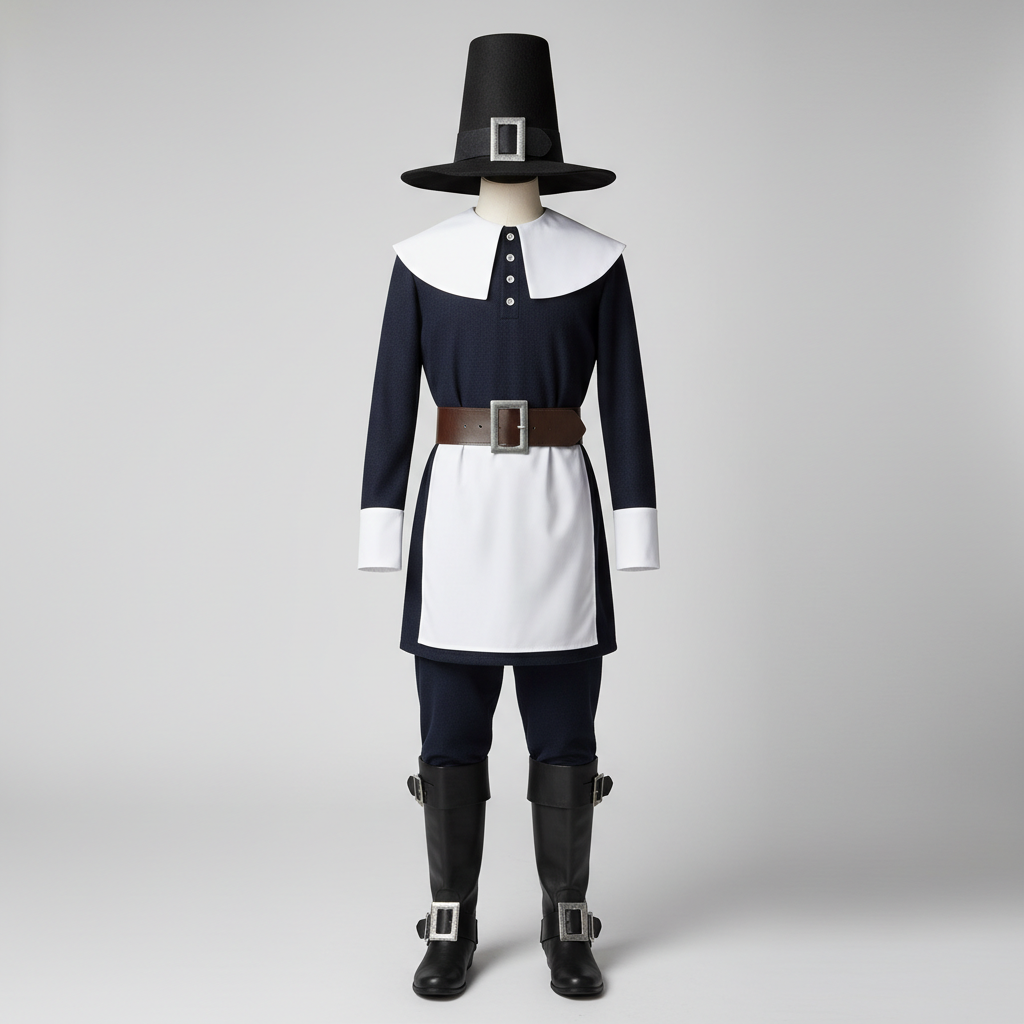 Complete pilgrim costume with buckle hat and boots for adults