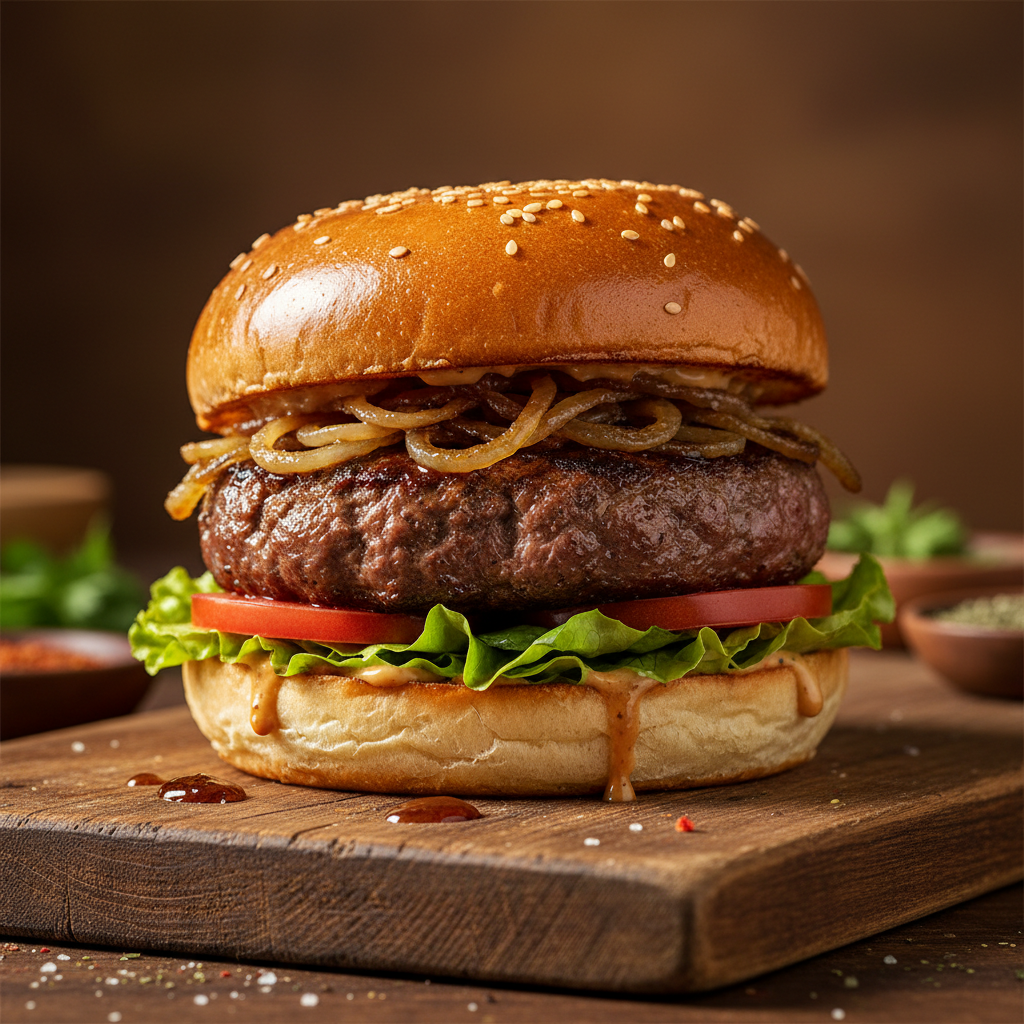 Premium wagyu burger with truffle aioli arugula and caramelized onions