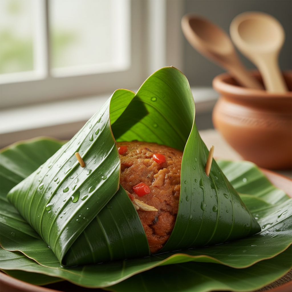 Sliced Nigerian moi moi bean pudding showing egg and fish filling, served on a white plate