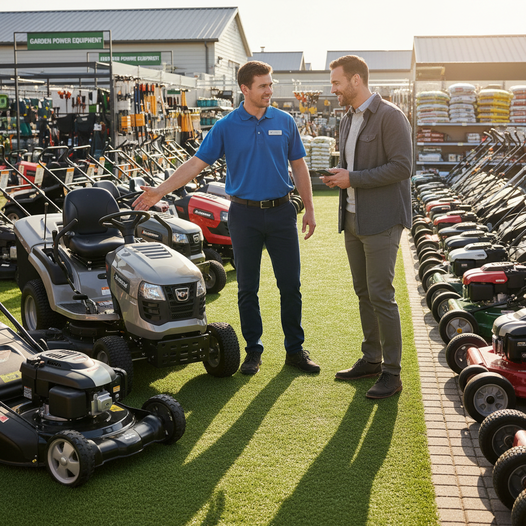 Palm Beach County Mowers team member helping a customer select the right lawn mower in Boca Raton Florida