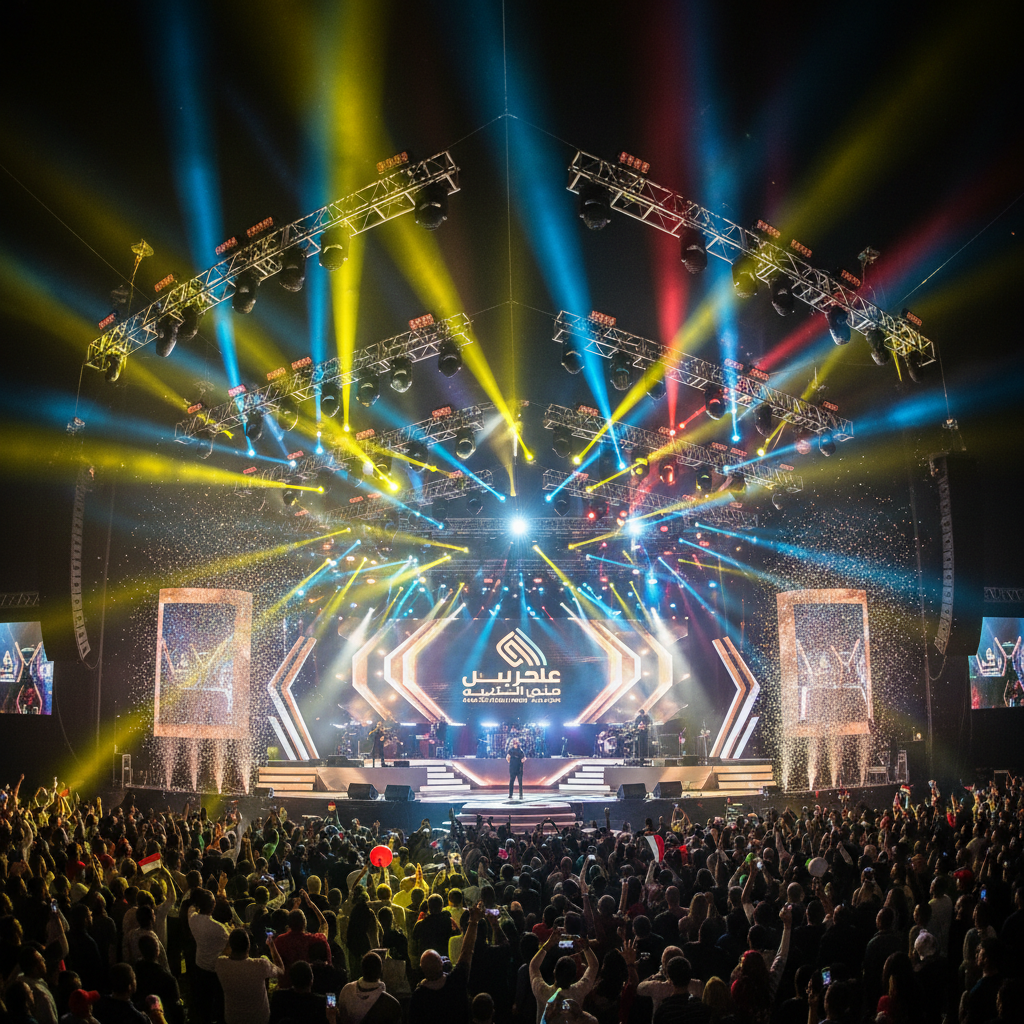 Concert venue with large stage setup and crowd anticipating performance