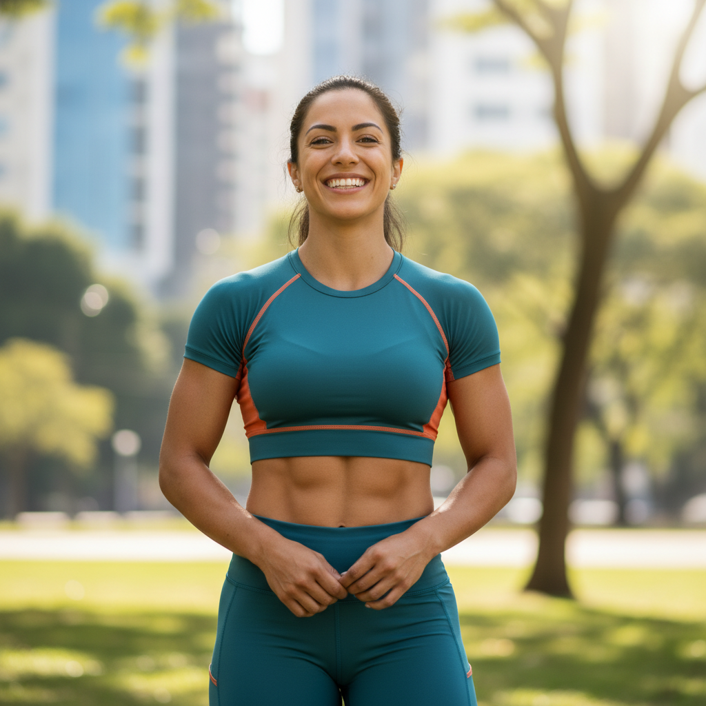 Cécile athletic woman smiling in sportswear outdoors