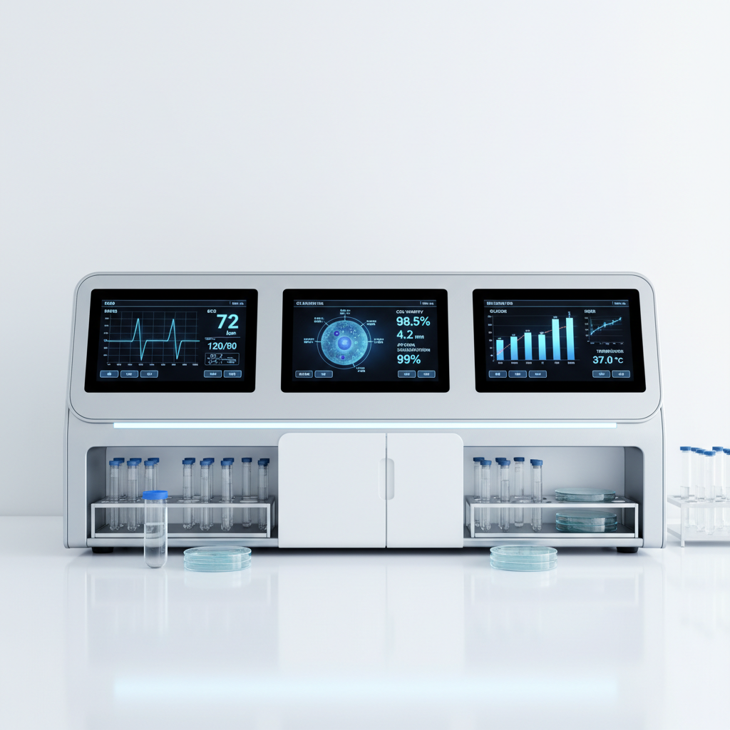 Digital blood pressure monitor displaying health data with medical charts