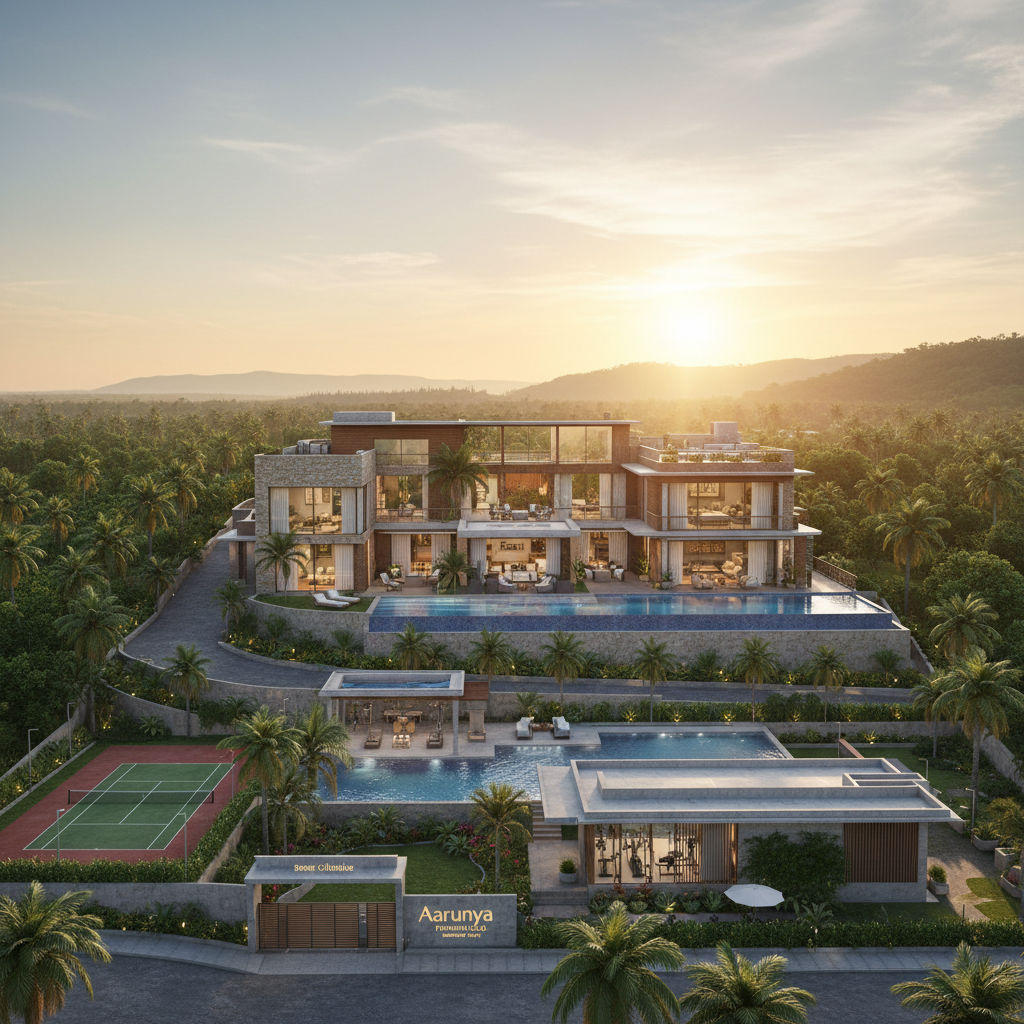 Aarunya Villas grand villa with 720 sq.yd plot, premium clubhouse access and sunrise-facing orientation in Tukkuguda Hyderabad