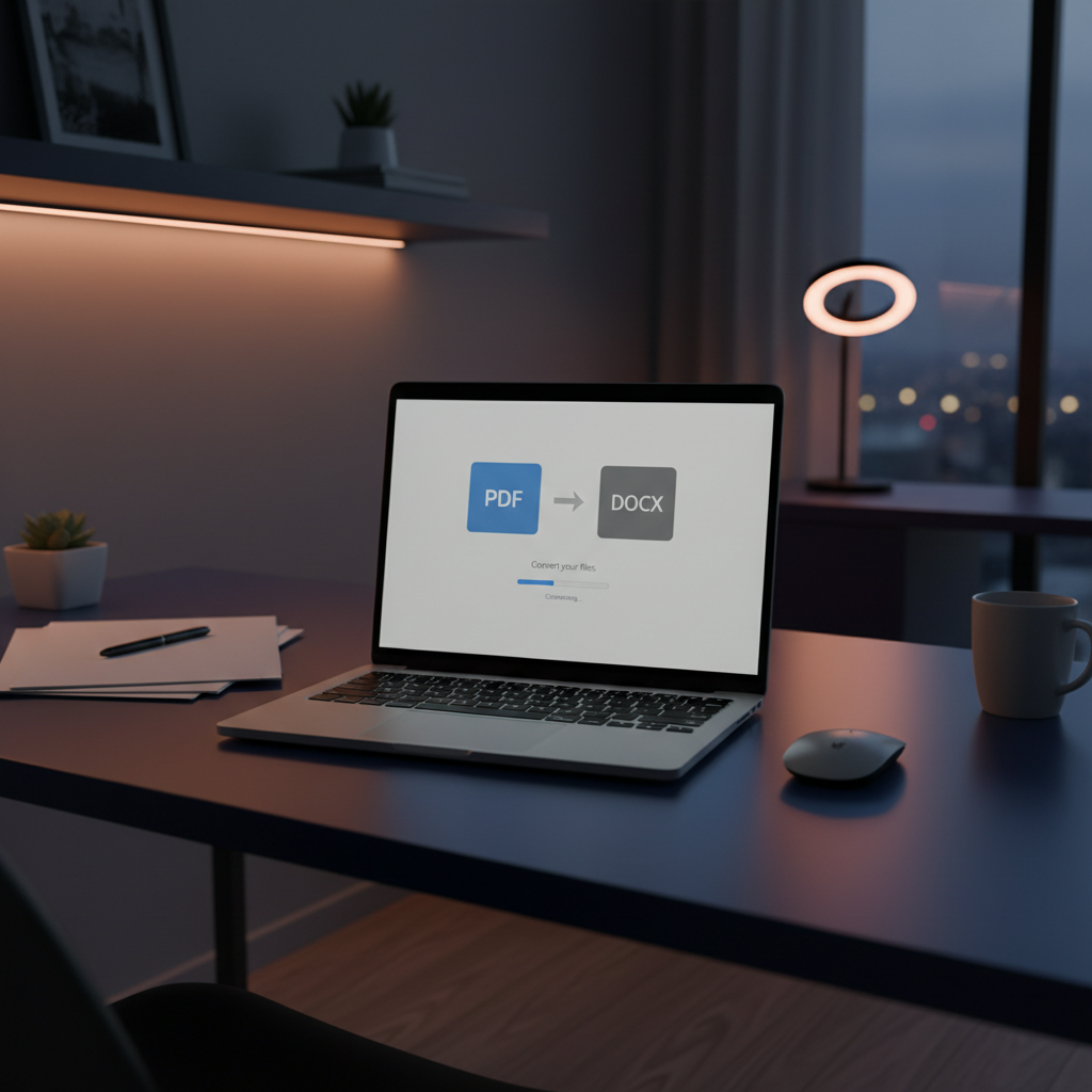 HP printer on office desk, dim blue-tinted lighting, dark professional workspace environment, low-key shadows