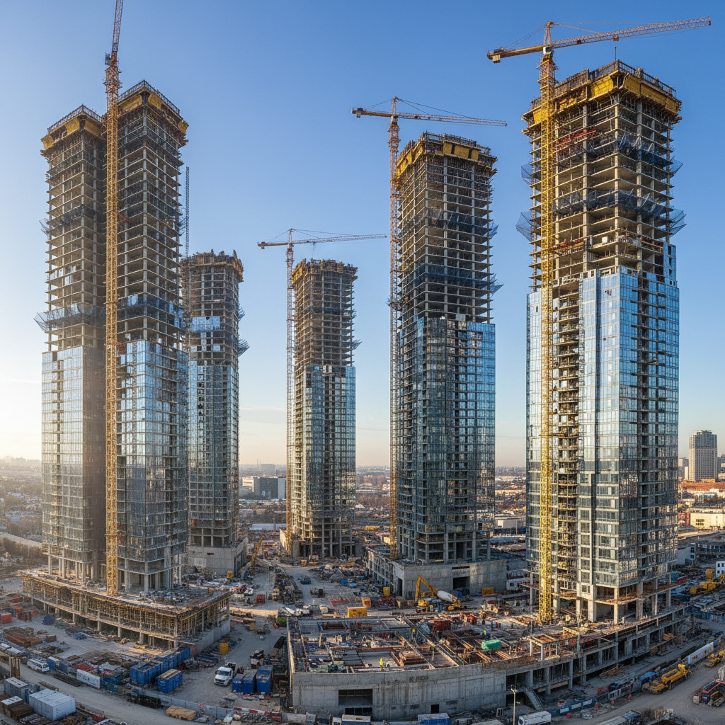 Luxury real estate apartment complex under construction, premium residential development project