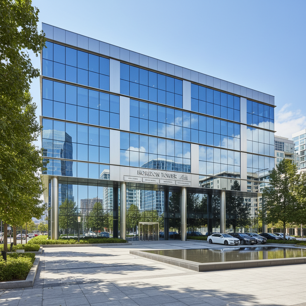 Construction site with workers in safety gear, concrete structure rising against clear sky
