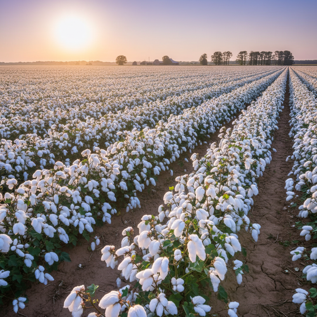 White cotton bolls on plant ready for harvest in sunlit field
