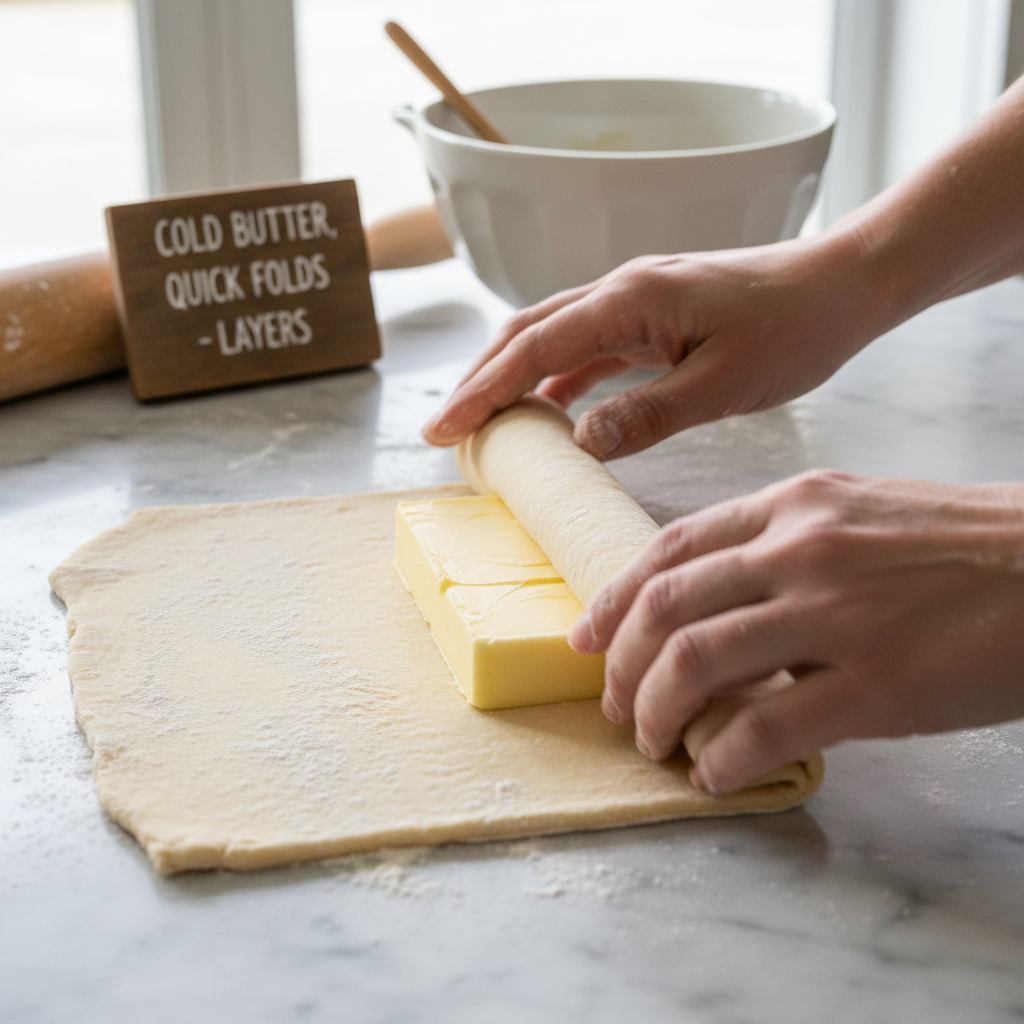 Technique preview: Laminating Dough — Cold butter, quick folds — the secret to layers.